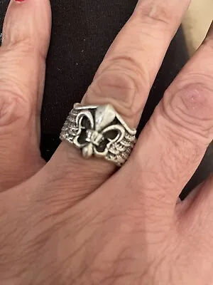 Vintage Antique Silver Gothic Fleur-De-Lis Wings Ring Adjustable Band - Size 8.5 • $16.99