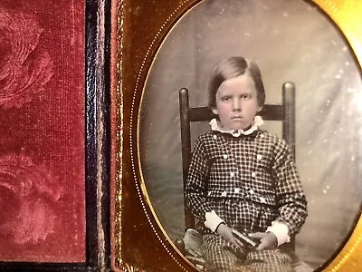 1/6 Daguerreotype Little Boy Holding MOP Dag Case Lock Of Hair Memorial Photo? • $541.50