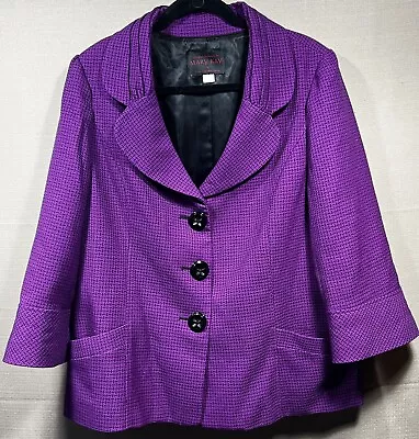 Mary Kay Consultant Tweed Jacket Blazer Purple 3/4 Sleeve 18 Tall Large Vintage • $12.99