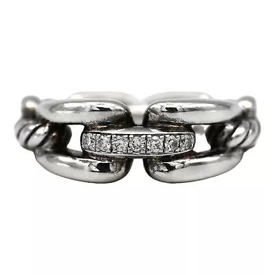 Vintage David Yurman Wellesley Diamond Cable Link Ring Sterling Silver Size 7 • $0.99