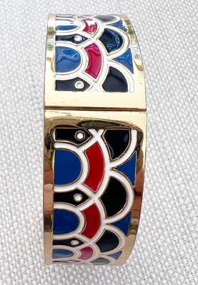 $32.99 • Buy Talbots Bangle Cuff Goldtone Scalloped Enamel Bracelet Blue Red