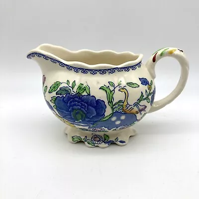 Antique MASONS Regency England Floral Creamer C4475 Cottage Decor White & Blue • $24.95