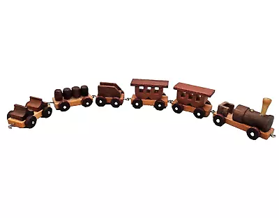 Vintage Small Miniature Brown Wooden Toy Train Set 6 Piece Germany Locomotive • $15.95