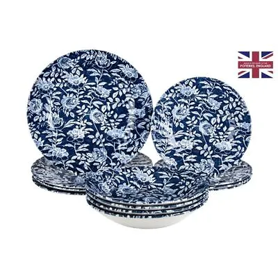 $79 • Buy Queens By Churchill - Peony Chelsea Deep Blue 12pc Dinner Set (Made In England)