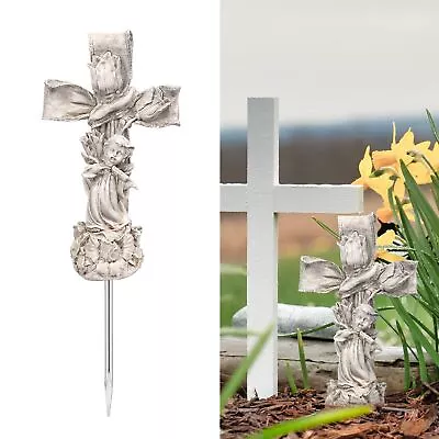Grave Angel Cross For Cemetery Decoration Garden Memorial Cross Statue Stone ... • $25.35