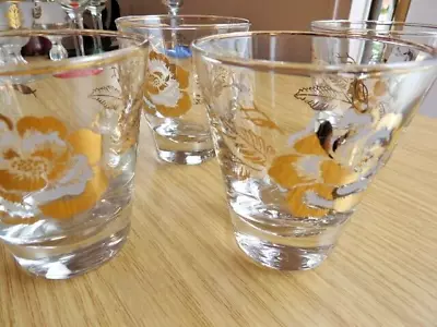 Vintage 6# Culver Whiskey Glasses Low Ball Gold Trim Floral Tumblers • $34.49