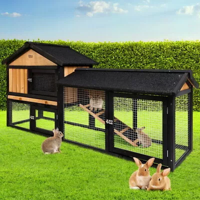 I.Pet Rabbit Hutch Hutches Large Metal Run Wooden Cage Waterproof Outdoor Pet Ho • $193.50