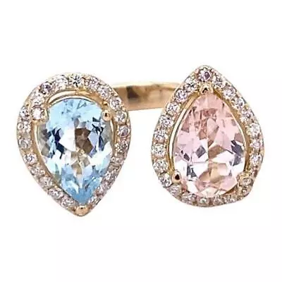 3.34 Carat Pink Morganite Aquamarine Diamond Yellow Gold Cocktail Ring • $3394.97