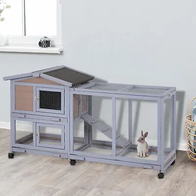 Wood Rabbit Hutch Rabbit Cage Bunny Hutch Rolling Large Bunny Cage Indoor • $116.99
