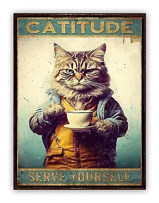 Funny Cat   Catitude   Aluminium Metal Garage Sign Pet Kitchen Garden Room • £4.99