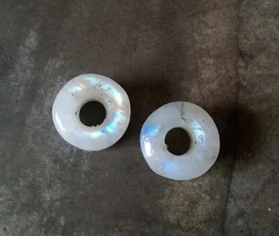 Rare! Pair Real Rainbow Moonstone Tunnel Plugs Gauges Body Jewelry Double Flared • $66.90