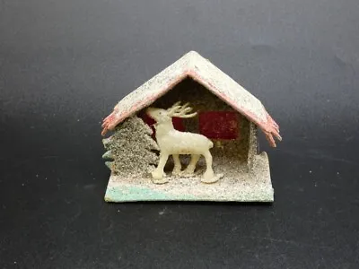 Vintage Christmas Putz Cardboard Mica House Celluloid Reindeer Japan • $25