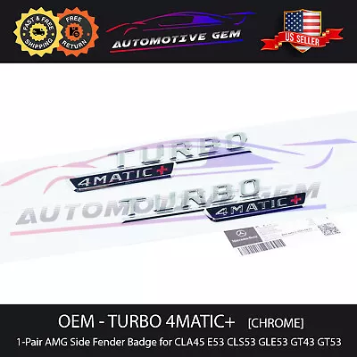 OEM TURBO 4MATIC+ Plus AMG Fender Emblem Badge CHROME Mercedes E53 GLE53 GT53 • $42.99