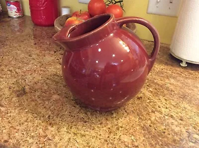 Vintage McCoy Burgundy Ceramic Pottery Ball Pitcher Large • $8