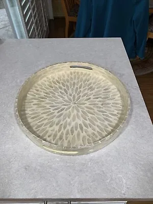 Vintage Mother Of Pearl Large Round Mosaic Tray/Platter VERY RARE With Handles • $35