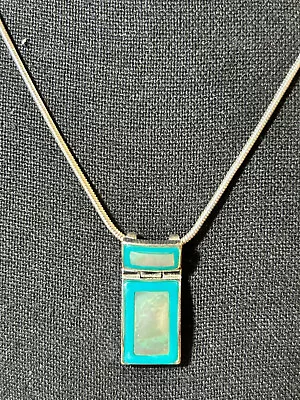 Vintage Monet Silver Teal Aqua Blue Enamel And Abalone Articulated Necklace • $8.99