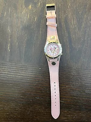 Disney Minnie Mouse Watch Women Silver Tone Pink Leather Band New Battery • $10