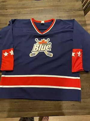 Labatt Blue Beer Hockey Jersey Classic Colors USA Hockey Athletic Knit XL • $49