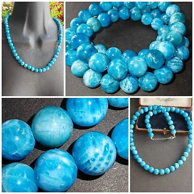 Snowflake Apatite Gemporia Gemstone Bead Necklace 925 Sterling Silver • £26