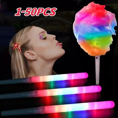 1-50 LED Cotton Candy Floss Glow Sticks Light Flashing Stick Cone Kids Party Fun • £3.12