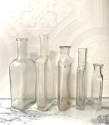 Vintage Glass Medicine Bottles Apothecary Cork Top Antique Set Of 5 • $6.99