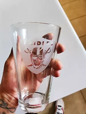 NFL Los Angeles LA Raiders Tumbler Glass Tall Beer Cup Etched Design Gray Glass • $9