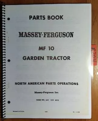 Massey Ferguson MF 10 Garden Tractor & Accessories Parts Book Manual 1/67 • $17.99
