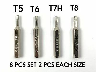 Torx Micro 4mm Hex Screwdriver Bits: T5 T6 T7 T8 - 8 Bits 2 Pcs Each • $8.95