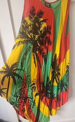 NF - Free Size - Tropical Boho Palm Trees Island Rasta Hippie Dress • £14.46