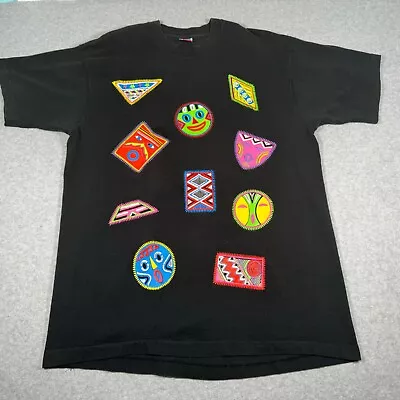 Vintage Shirt Adult Large Black Aztec Symbols Faces Single Stitch Mens 90s • $20