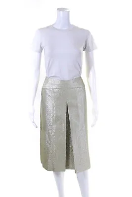 Martin Grant Womens Back Zip Metallic Jacquard Pencil Skirt Gold Tone Size Large • $109.21