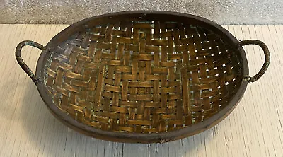 Vintage Oval Woven Basket W/ Handles 14 X 11 X 6 Inches • $11.95