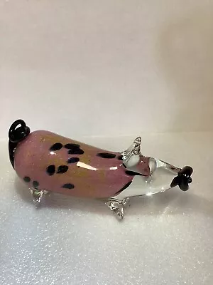 MDINA Malta Art Glass Pig Figurine Paperweight Pink Black Signed Number 5  • $24