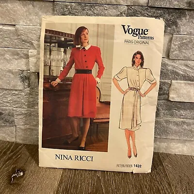 Vintage Vogue Paris Originals Nina Ricci Sewing Pattern #1432 • $5