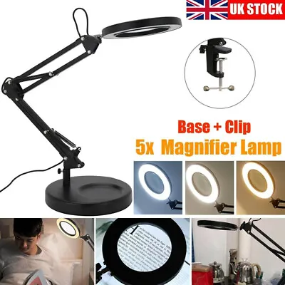 £13.59 • Buy 5X Magnifying Glass LED Desk Lamp Foldable Light Stand Beauty Base➕Clip
