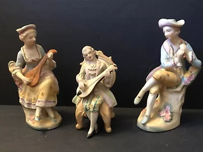 7  / 5  European Musician Figurines Bisque Porcelain Hand Painted Vintage Great! • $40