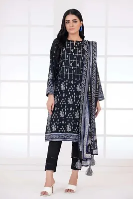 Lakhany 3 Piece Unstitched Monochrome Embroidered Lawn Suit - MCE-7018 • £28.99
