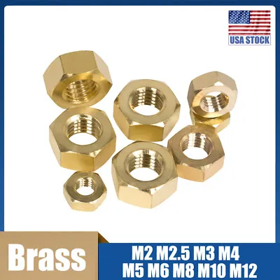 Brass Hex Nut M2 M2.5 M3 M4 M5 M6 M8 M10 M12 Metric Hexagon Nut DIN934 For Screw • $5.03