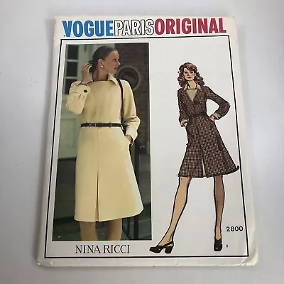 Vtg Vogue Paris Original Pattern 2800 Nina Ricci Dress Sz 12 Suitable For Knits • $29.99