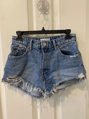 Zara Jean Shorts Womens Size 6 Cut Off High Rise Cheeky Cotton Denim • $11.99