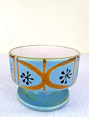 Mid Century Modern Stemmed Ceramic Dish Sky Blue Atomic Starbursts 3.75  Around • $24.99