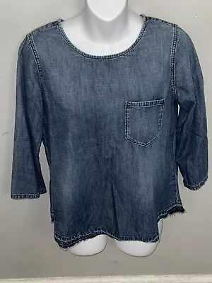 Madewell Denim Top Shirt Women's Size XS Blue Light Wash Short Sleeve Boat Neck • $19.99