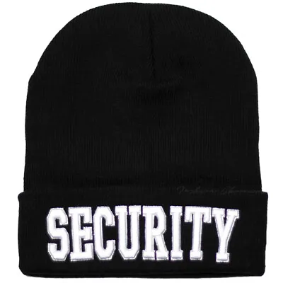 Beanie Hat Ribbed Security Embroidered Black Knit Ski Cap Warm Solid Men Winter • $8.95