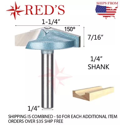 $7.49 • Buy Tideway Carbide IND LC03082004D 150 Degree V Groove Carving 1/4 Shank Router Bit
