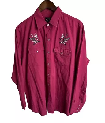 Vintage High Noon Men’s Red Aztec Embroidered Pearl Snap Western Shirt Size XL • $19.99