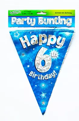 Happy 6th Birthday Flag Bunting Age Boys Blue Pennant Banner Party Decorations • £3