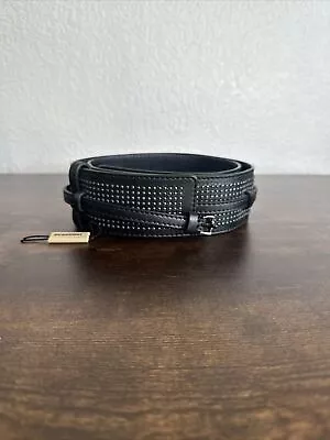 £85 • Buy Burberry Black Studded Leather Waist Belt Metal Logo Clasp S M 32/￼80 Rrp£389