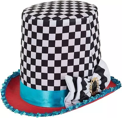 Chequered Top Hatter Hat Black White Alice Mad Tea Party Fairytale Fancy... • £10.49