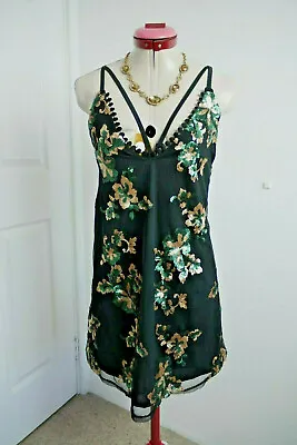DEBBIE DABBLE Black Sequin DRESS Size 6 NEW Green Cocktail Party Prom Formal • $20
