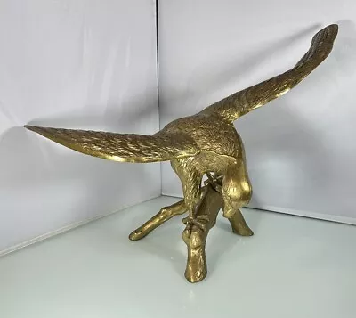 Vintage Large Brass American Bald Eagle On Branch Perched Statue - 26” Wingspan • $499.95